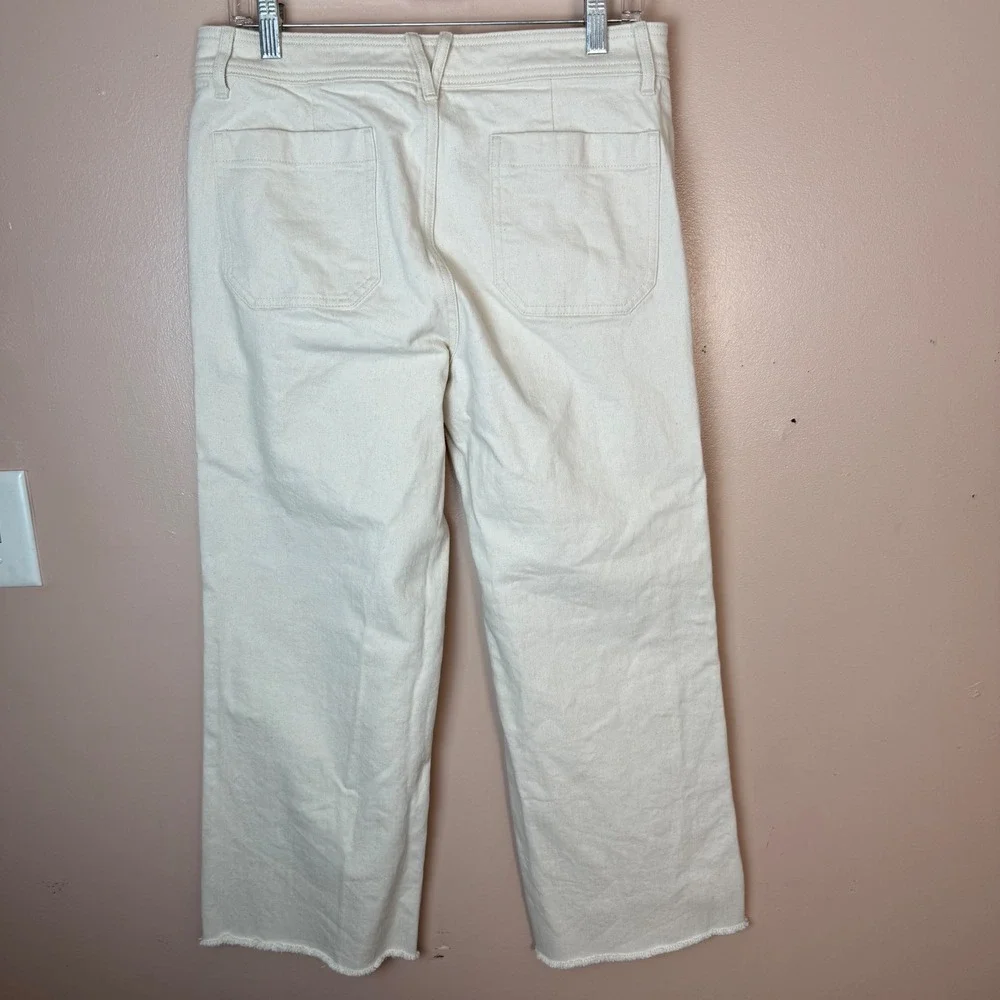 Vineyard Vines Women's Cream Wide‎ Leg Cropped Jeans Size 28 Frayed Hem